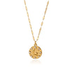 Women's Gold Plated Titanium Steel Star And Moon Relief Round Pendant Necklace With Retro Fashion Styling
