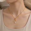 Women's Gold Pvd Plated Stainless Steel Clavicle Necklace With Irregular Tassel Teardrop Cubic Zirconia Pendant And Lobster Clasp