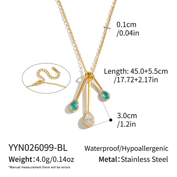 Women's Gold Pvd Plated Stainless Steel Clavicle Necklace With Irregular Tassel Teardrop Cubic Zirconia Pendant And Lobster Clasp