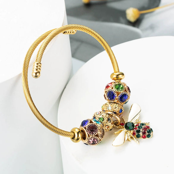 Women's Gold Tone Alloy Bracelet With Adjustable Chain And Sparkling Ball Detail Electroplated Fashion Jewelry
