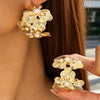 Women's Gold Tone Alloy Flower Earrings With Imitation Pearl Accent Electroplated Minimalist Floral Jewelry