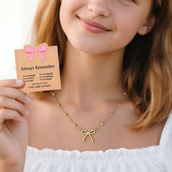 Women's Gold Tone Bowknot Seed Bead Necklace Copper Electroplated Clavicle Chain In Simple Light Luxury Style