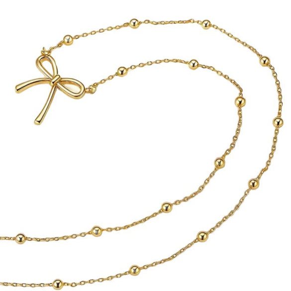Women's Gold Tone Bowknot Seed Bead Necklace Copper Electroplated Clavicle Chain In Simple Light Luxury Style