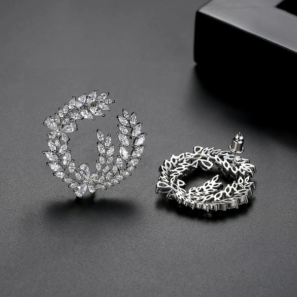 Women's Gold Tone Copper Bow Earrings With Wheat Ear And Floral Details Electroplated Zircon Fashion Jewelry Set