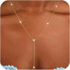 Women's Gold Tone Copper Geometric Water Ripple Bead Studded Y Shaped Necklace With Electroplated Simple Style Regular Chain