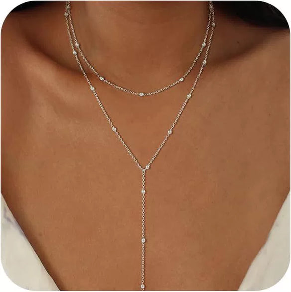 Women's Gold Tone Copper Geometric Water Ripple Bead Studded Y Shaped Necklace With Electroplated Simple Style Regular Chain