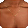 Women's Gold Tone Copper Geometric Water Ripple Bead Studded Y Shaped Necklace With Electroplated Simple Style Regular Chain