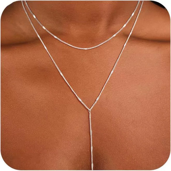 Women's Gold Tone Copper Geometric Water Ripple Bead Studded Y Shaped Necklace With Electroplated Simple Style Regular Chain