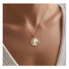Women's Gold Tone Copper Round Rose Pendant Necklace Elegant Light Luxury Geometric Floral Clavicle Chain With Electroplated Finish