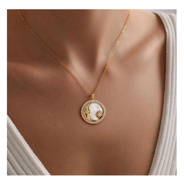 Women's Gold Tone Copper Round Rose Pendant Necklace Elegant Light Luxury Geometric Floral Clavicle Chain With Electroplated Finish