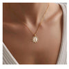 Women's Gold Tone Copper Round Rose Pendant Necklace Elegant Light Luxury Geometric Floral Clavicle Chain With Electroplated Finish