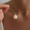 Women's Gold Tone Copper Round Rose Pendant Necklace Elegant Light Luxury Geometric Floral Clavicle Chain With Electroplated Finish