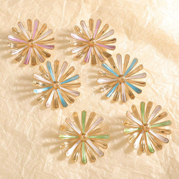 Women's Gold Tone Electroplated Geometric Flower Stud Earrings With Stainless Steel Ear Posts Fashion Jewelry