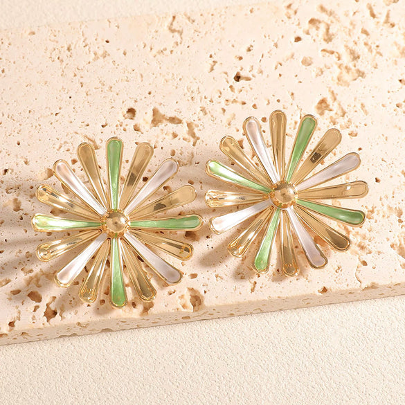 Women's Gold Tone Electroplated Geometric Flower Stud Earrings With Stainless Steel Ear Posts Fashion Jewelry