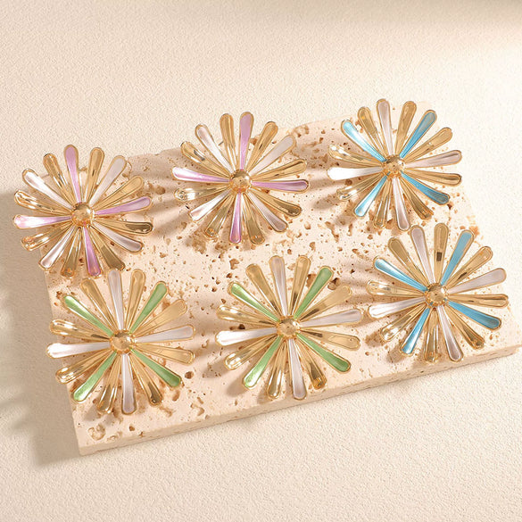 Women's Gold Tone Electroplated Geometric Flower Stud Earrings With Stainless Steel Ear Posts Fashion Jewelry