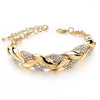 Women's Gold Tone Leaf Pattern Adjustable Bracelet Alloy Electroplated Jewelry With Full Diamond Embellishment