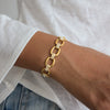 Women's Gold Tone Stainless Steel Geometric Rhinestone Chain Bracelet With Hypoallergenic Plated Finish