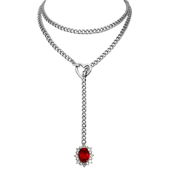 Women's Gold Tone Stainless Steel Heart Slide Chain Necklace Double Layer Adjustable Clavicle Necklace With Electroplated Light Luxury Geometric Design