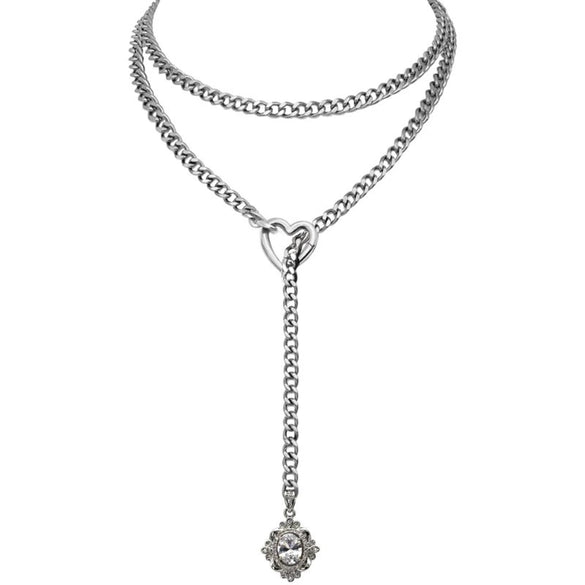 Women's Gold Tone Stainless Steel Heart Slide Chain Necklace Double Layer Adjustable Clavicle Necklace With Electroplated Light Luxury Geometric Design