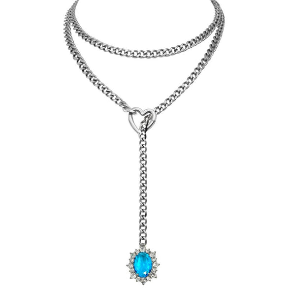 Women's Gold Tone Stainless Steel Heart Slide Chain Necklace Double Layer Adjustable Clavicle Necklace With Electroplated Light Luxury Geometric Design