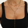 Women's Gold Tone Stainless Steel Round Bead Chain Necklace Yshaped Long Layering Design With Lobster Clasp