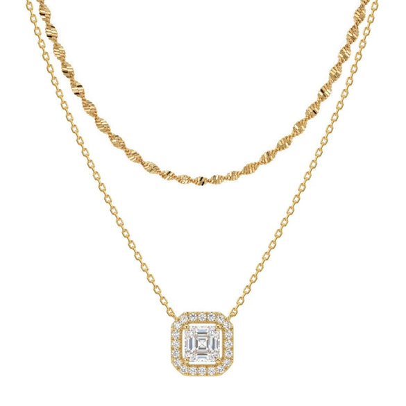 Women's Gold Tone Water Ripple Zircon Necklace Light Luxury Copper Clavicle Chain With Layered Geometric Pendant And Electroplated Finish
