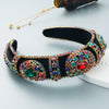 Women's Gold Velvet Rhinestone Glass Crystal Wide Headband Fashion Hair Accessory With Decorative Sparkle