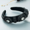 Women's Gold Velvet Rhinestone Glass Crystal Wide Headband Fashion Hair Accessory With Decorative Sparkle