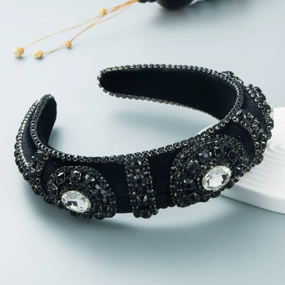 Women's Gold Velvet Rhinestone Glass Crystal Wide Headband Fashion Hair Accessory With Decorative Sparkle