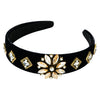 Women’s Gold Velvet Wide Headband With Crystal Flower Design Light Luxury Hair Accessory