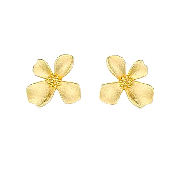 Women's Golden Flower Geometric Drop Shape Copper Electroplated Silicone Clip Earrings