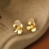Women's Golden Flower Geometric Drop Shape Copper Electroplated Silicone Clip Earrings
