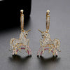 Women's Goldplated Copper Pony Zodiac Earrings With Zircon Inlay And Fashion Animal Design