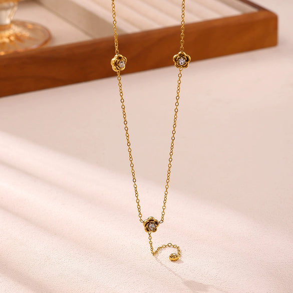 Women's Goldplated Floral Heart Pearl Y Necklace With Baroqueinspired Pendant And Ochain Design
