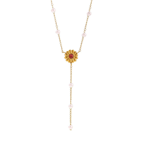 Women's Goldplated Floral Heart Pearl Y Necklace With Baroqueinspired Pendant And Ochain Design