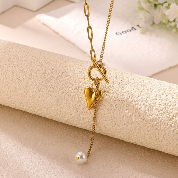 Women's Goldplated Floral Heart Pearl Y Necklace With Baroqueinspired Pendant And Ochain Design