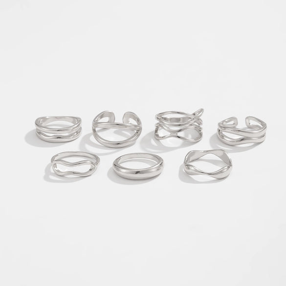 Women's Goldplated Geometric Dome Ring Set Polished Minimalist Stackable Open Rings