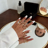 Women's Goldplated Geometric Dome Ring Set Polished Minimalist Stackable Open Rings