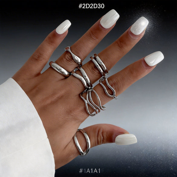 Women's Goldplated Geometric Dome Ring Set Polished Minimalist Stackable Open Rings