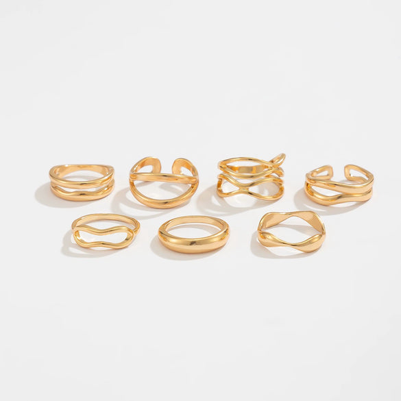Women's Goldplated Geometric Dome Ring Set Polished Minimalist Stackable Open Rings