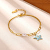 Women's Goldplated Stainless Steel Bracelet With Imitation Pearl Starfish Seashell And Coconut Tree Charms Geometric Design