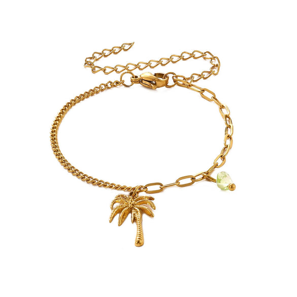 Women's Goldplated Stainless Steel Bracelet With Imitation Pearl Starfish Seashell And Coconut Tree Charms Geometric Design