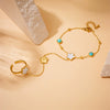 Women's Goldplated Stainless Steel Flower Jewelry Set With Blue Turquoise Accessories Including Chain Bracelet And Ring