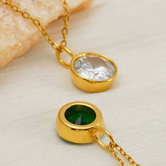 Women's Goldplated Stainless Steel Geometric Oshaped Chain Necklace With Zircon Emerald And White Diamond Accents