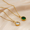 Women's Goldplated Stainless Steel Geometric Oshaped Chain Necklace With Zircon Emerald And White Diamond Accents
