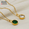 Women's Goldplated Stainless Steel Geometric Oshaped Chain Necklace With Zircon Emerald And White Diamond Accents