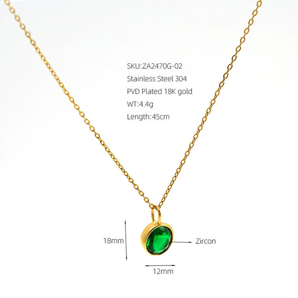 Women's Goldplated Stainless Steel Geometric Oshaped Chain Necklace With Zircon Emerald And White Diamond Accents
