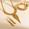 Women's Goldplated Stainless Steel Jewelry Set With Geometric Necklace Bracelet And Earrings For A Simple Trendy Look