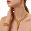 Women's Goldplated Stainless Steel Jewelry Set With Geometric Necklace Bracelet And Earrings For A Simple Trendy Look