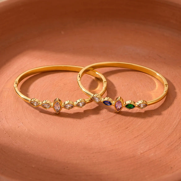 Women's Goldplated Stainless Steel Oval Bangle Bracelet With Simple Design And Colorfast Finish